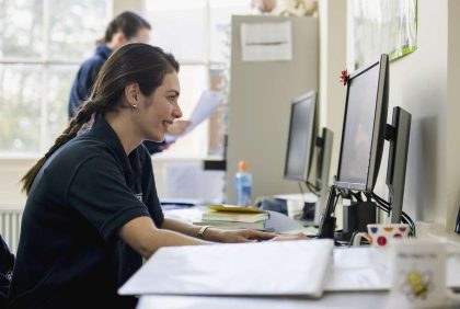 Admin staff checking patient input