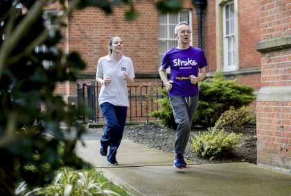 Recovering patient running in grounds