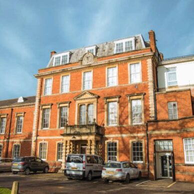 Frontal view of Royal Buckinghamshire Hospital in Aylesbury