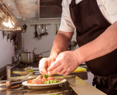 Chef-prepared hospital meal with fresh vegetables and lean protein