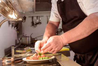Chef-prepared hospital meal with fresh vegetables and lean protein